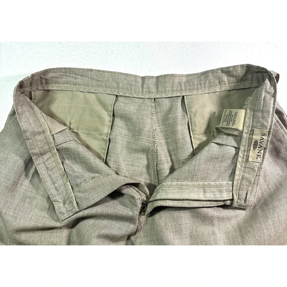 vintage 90s mens beige Savane cotton linen dress‎ pants pleated trousers 38x30